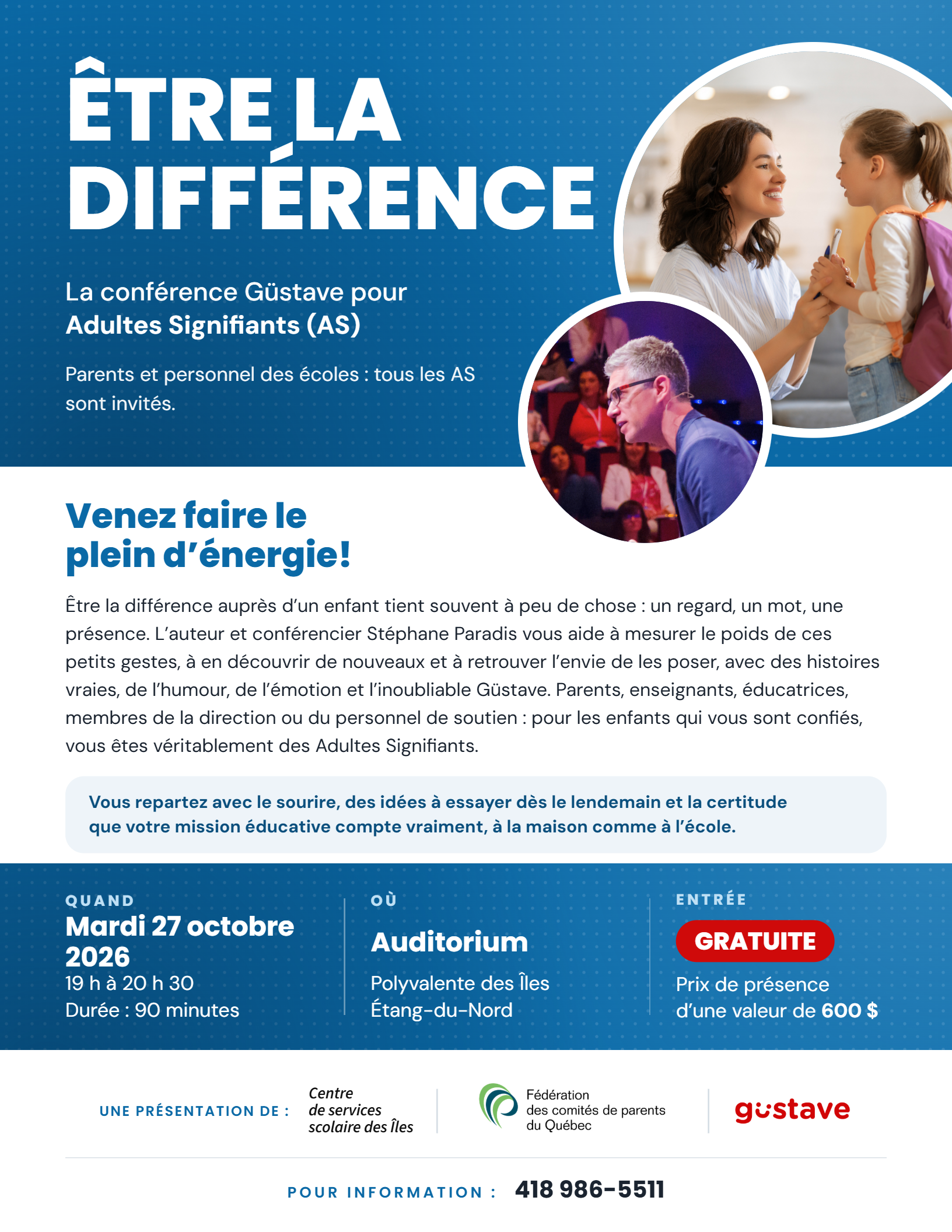 Invitation aux parents et à tout adulte signifiant dans la vie de vos enfants